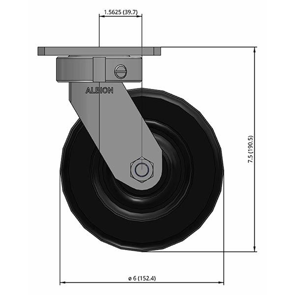 Side view drawing of caster with dimensions